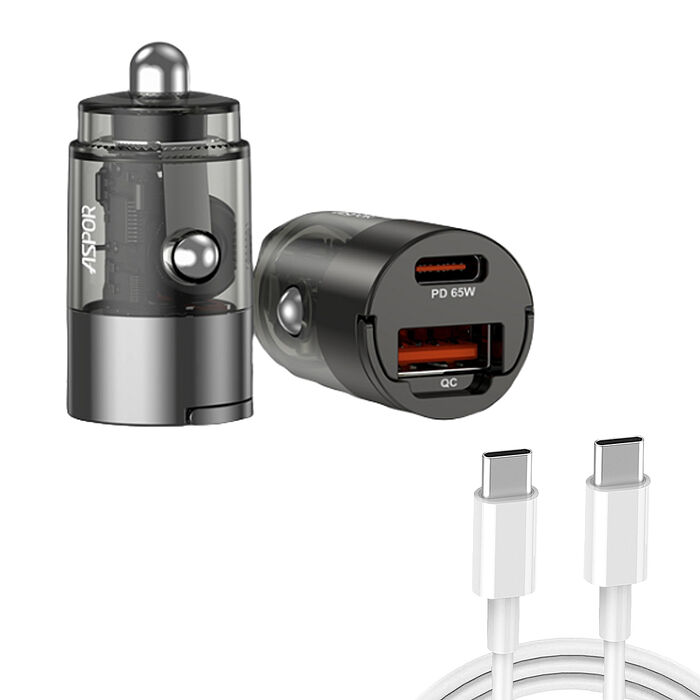 ASPOR 急速65W Mini快充PD+QC車載充電器(附贈Type-C充電線)