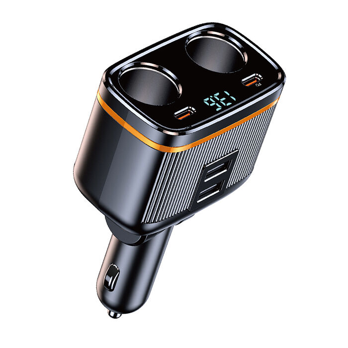 Songwin 145W雙孔車用擴充器/車用充電器(PD45W+QC3.0/數顯電壓/90度可彎折)