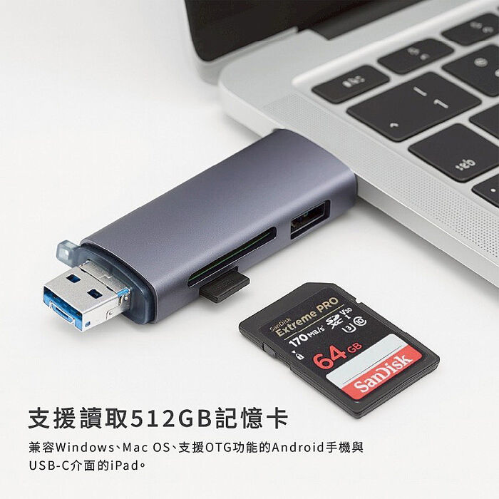 六合一OTG讀卡機 USB3.0(支援Windows/macOS/安卓/蘋果Type-c接口)