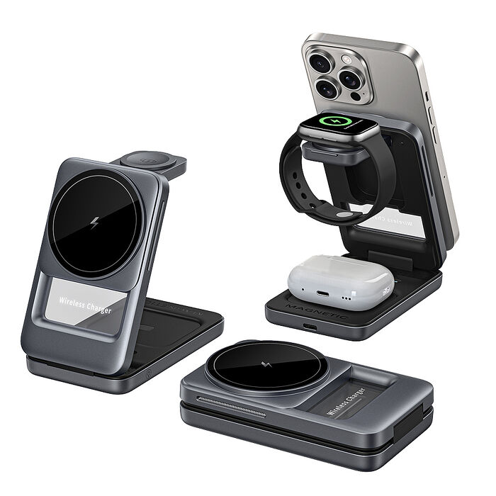 KooPin 台灣製造 22W 5合1折疊磁吸無線充電座(手機/手錶/耳機)