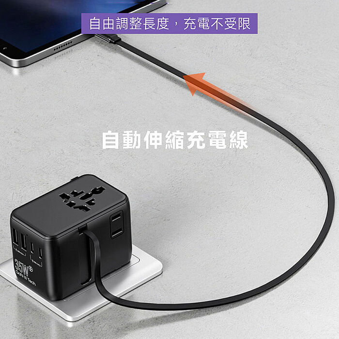 POLYBATT 35W氮化鎵GaN 自帶伸縮線 出國旅遊轉接頭(歐規/英規/澳規)