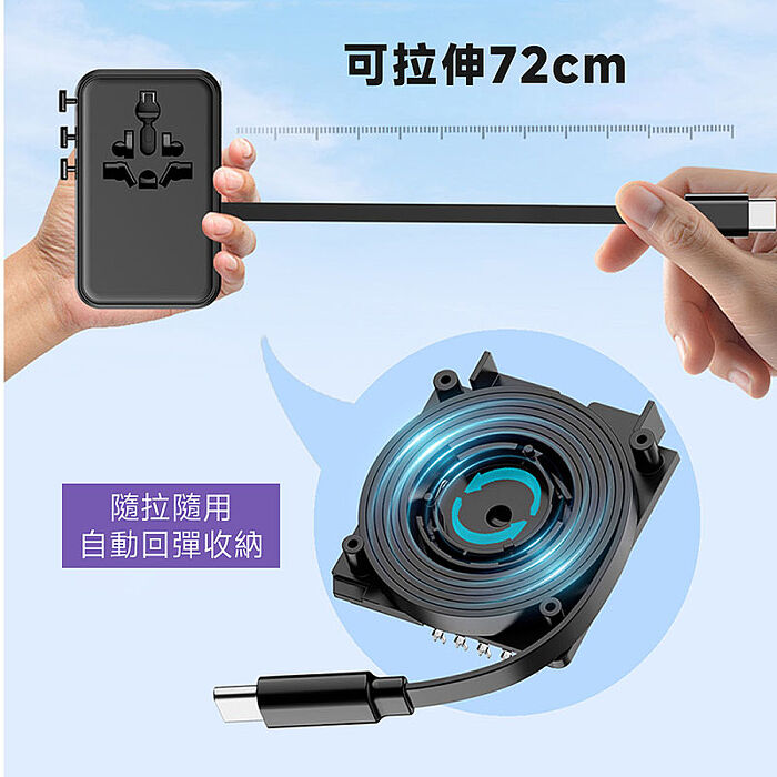 POLYBATT 35W氮化鎵GaN 自帶伸縮線 出國旅遊轉接頭(歐規/英規/澳規)