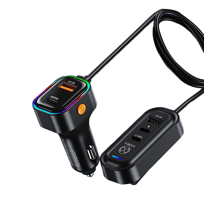 VOORCAK 5孔輸出車用充電器/車充 140公分延長充電器(PD/QC快充協議)