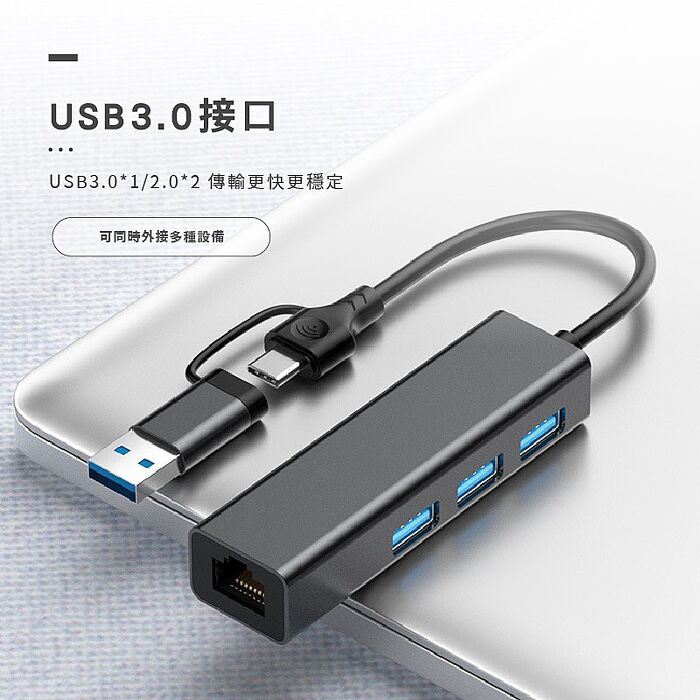 Songwin 3合1 網卡鋁合金集線器(支援OTG功能) UTO-200