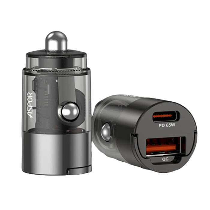 ASPOR 急速65W Mini快充PD+QC車載充電器(Type-C/USB-A)