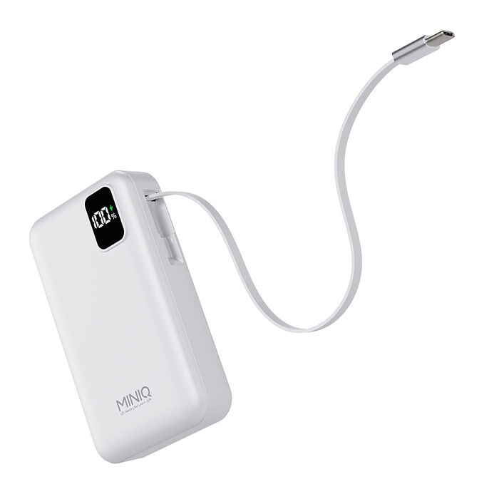 MINIQ 台灣製造 10000mAh 防爆固態數顯急速行動電源(自帶伸縮捲線)