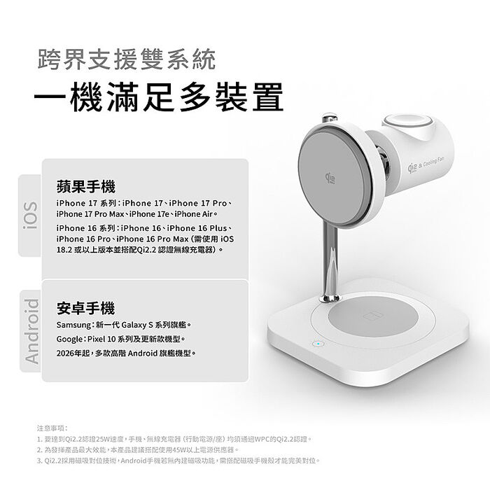 aircolor Qi2.2 四合一磁吸25W無線充電座(蘋果安卓手機、手錶、耳機)