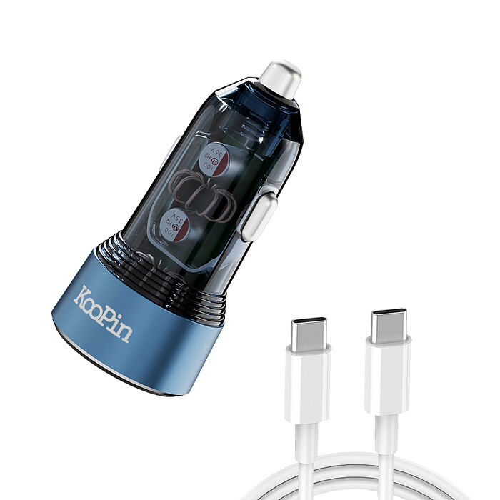 KooPin 台灣製造 65W 雙孔Type-C 快速車充/車用充電器(附贈Type-C充電線)
