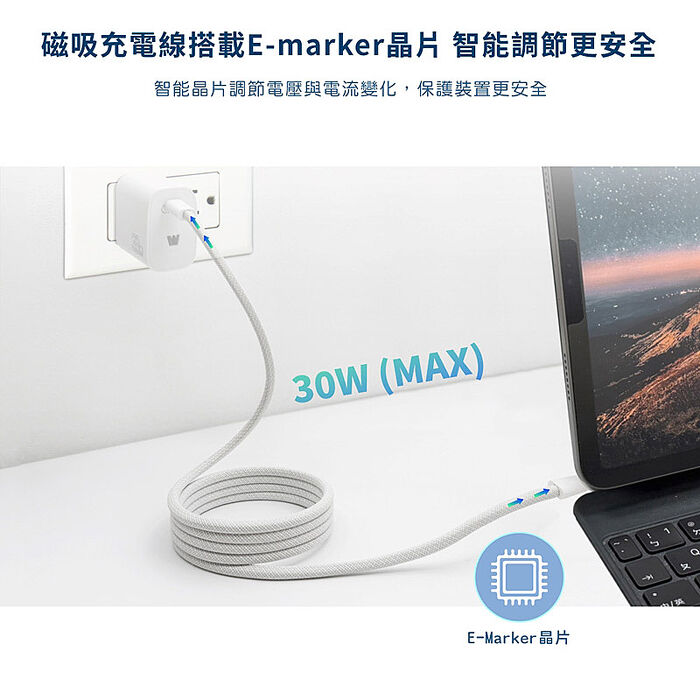 KooPin 台灣製造 65W 雙孔Type-C 車用充電器+USB-C to L 磁吸收納快充線(100公分)