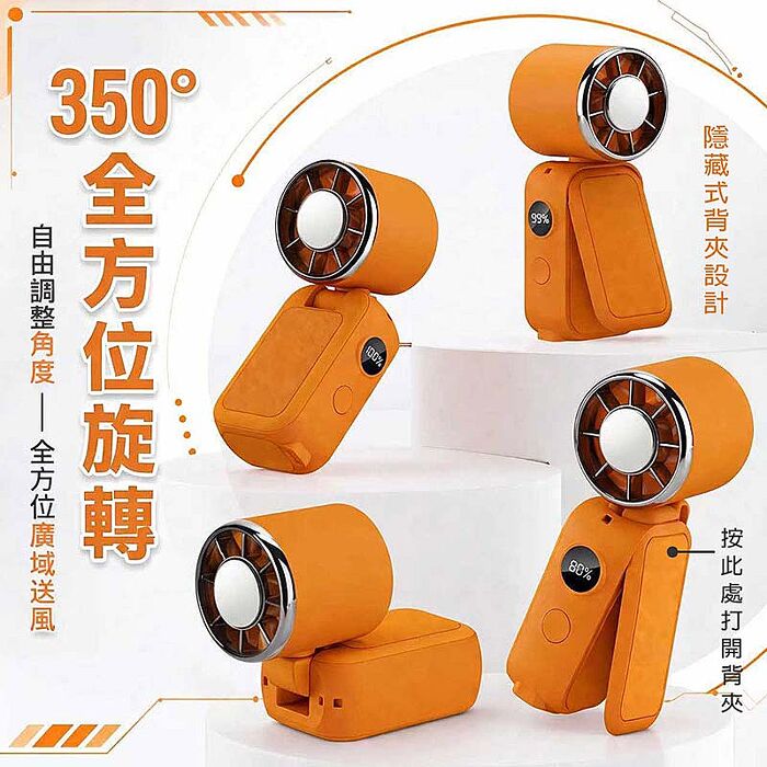 MCK 旋轉折疊迷你冰敷可夾式手持風扇(五段風速/大容量電池/可掛脖) YM-001