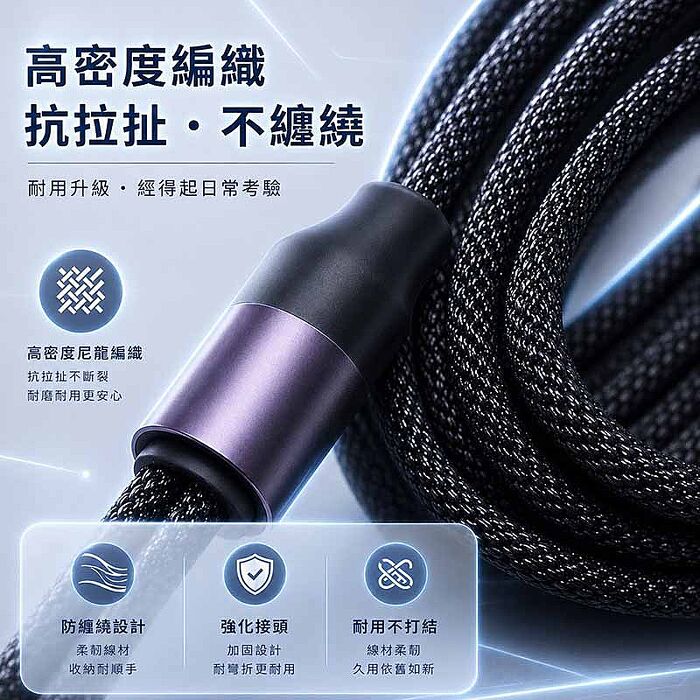 DA 3合1多功能編織快充線(Apple Watch磁吸充電/Lightning/Type-C) 1.2M