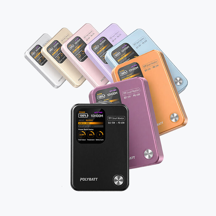 POLYBATT 固態 AI智能溫控快充行動電源10000mAh(LCD螢幕/CCC/磁吸無線) PB11