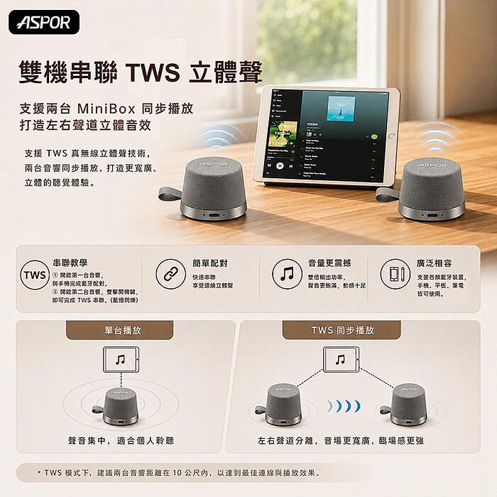 ASPOR MiniBox 磁吸藍牙喇叭(TWS可串聯/支架) A667