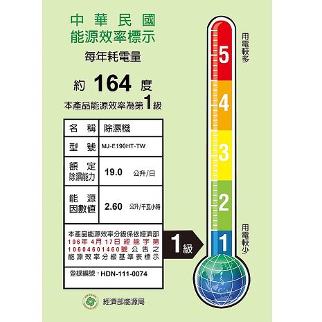 MITSUBISHI 三菱 MJ-E190HT-TW 日製 19L 高效除濕型 三重防護 & PM2.5濾網 節能第一級除濕機