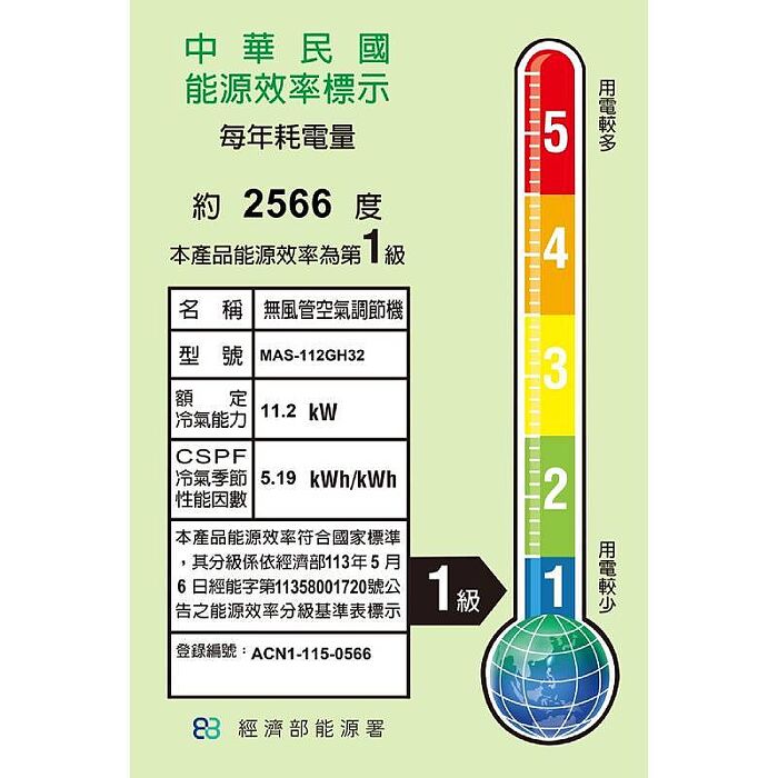 MAXE 萬士益 MAS-112GH32/RA-112GH32 變頻冷氣 冷暖型 約15-19坪 11.2KW