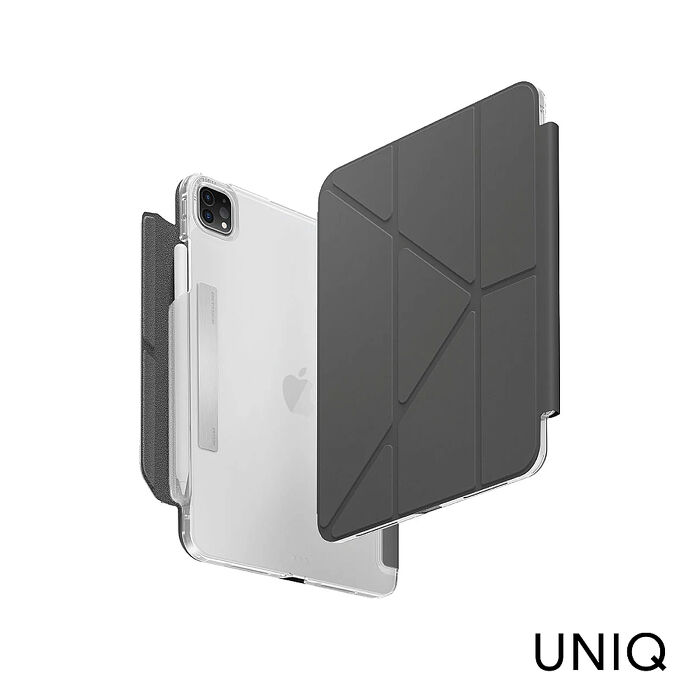 UNIQ iPad Pro 13吋 (2024 M4) Camden Click 磁吸設計帶筆槽多功能極簡透明保護套-灰色