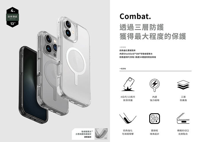 UNIQ iPhone16 Pro/ProMax Combat Magclick 手機保護殼
