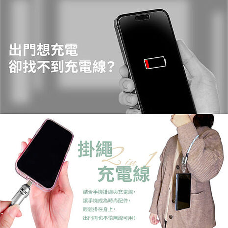 FUGU 2 in 1 手機繩充電線-0.3m 60W快充(C toC充電線 /快充線/手機掛繩)