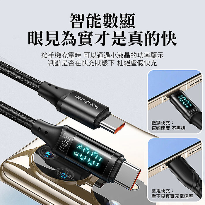 Mcdodo 麥多多 慧眼系列 Type-C to Type-C 100W數顯快充線-1.2M