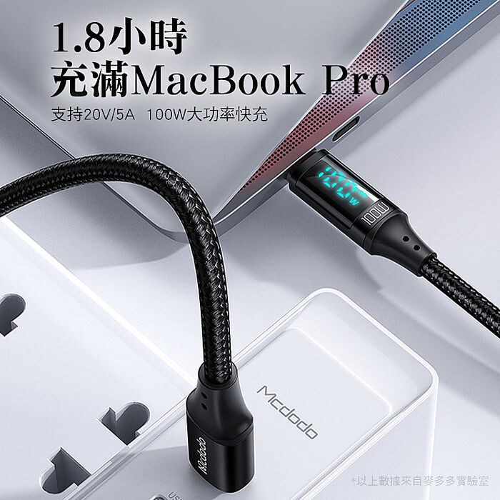 Mcdodo 麥多多 慧眼系列 Type-C to Type-C 100W數顯快充線-1.2M