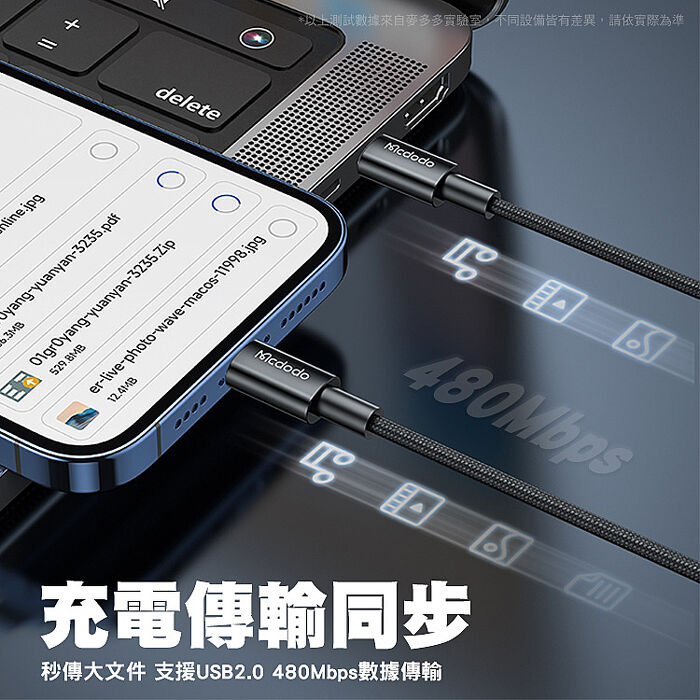 Mcdodo 麥多多 元素 Type-C to Type-C 60W 編織快充線-1.2M iPhone15/安卓通用