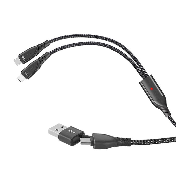 SHOWHAN PD 100W +27W 二拖二 USB-A+Type-C to Lightning+Type-C 快充充電線1.2M