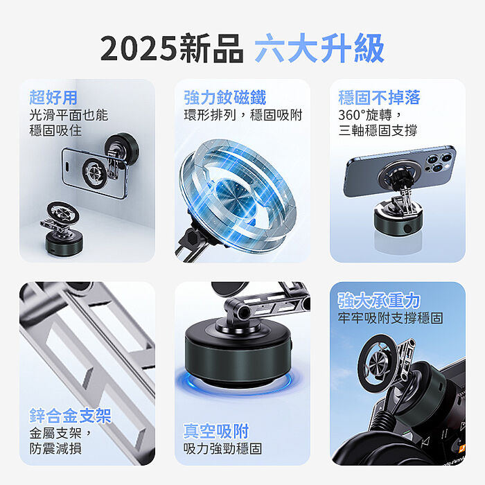 SHOWHAN 全新黑科技 真空吸附車載折疊旋轉支架手機支架-X91 錆色(搶購)