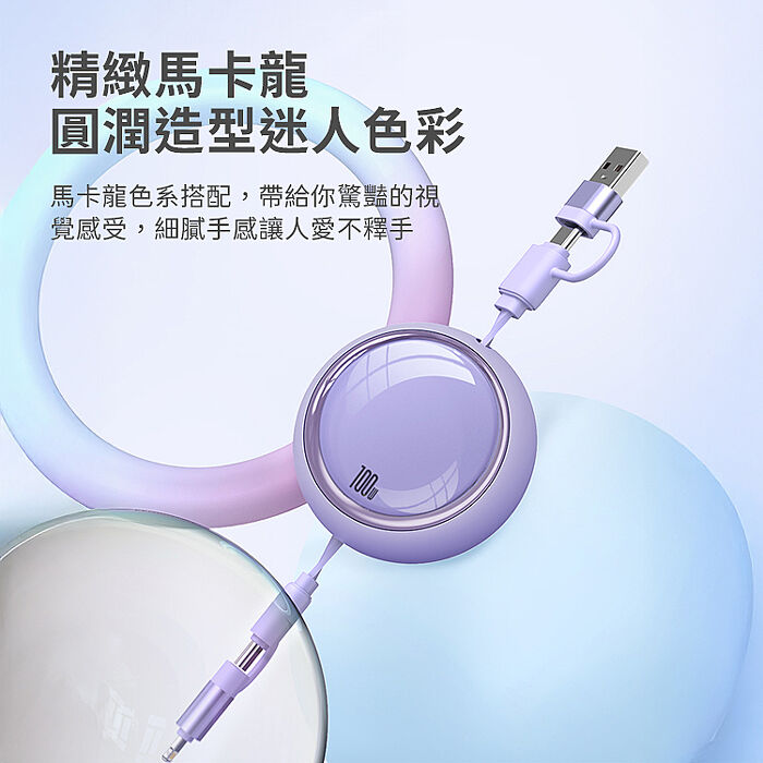 Mr.OC 明鏡 100W四合一伸縮PD快充充電線 1m