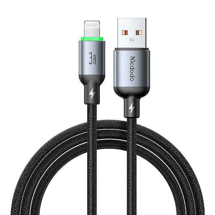 麥多多 Buy easy系列 帶燈編織充電線 USB-A to Lightning 3A 1m-黑色 CA-6540