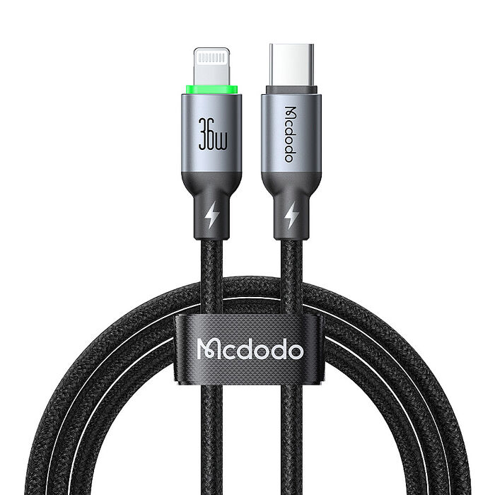 麥多多 Buy easy系列 帶燈編織充電線 Type-C to Lightning 36W 1m-黑色 CA-6690