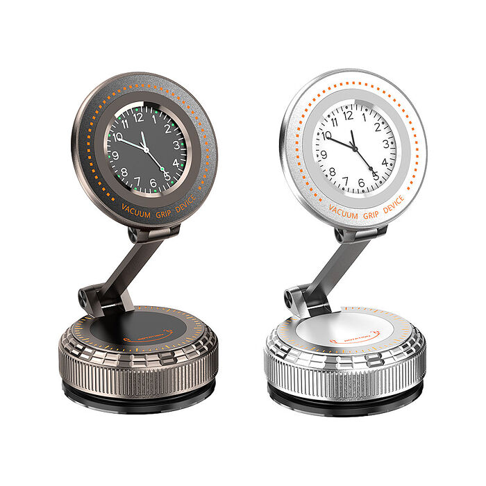 TimeDock 時鐘磁吸真空支架｜360°鋅合金｜N52強磁 手機支架 車用支架 奈米吸盤 皮革吸附(搶購)
