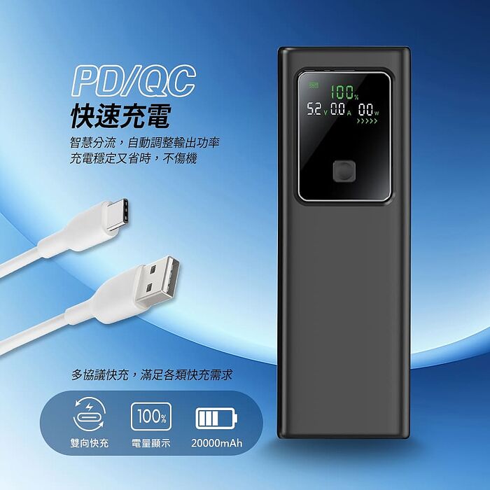MCK-NB100 100W電量功率顯示行動電源20000mAh-黑色