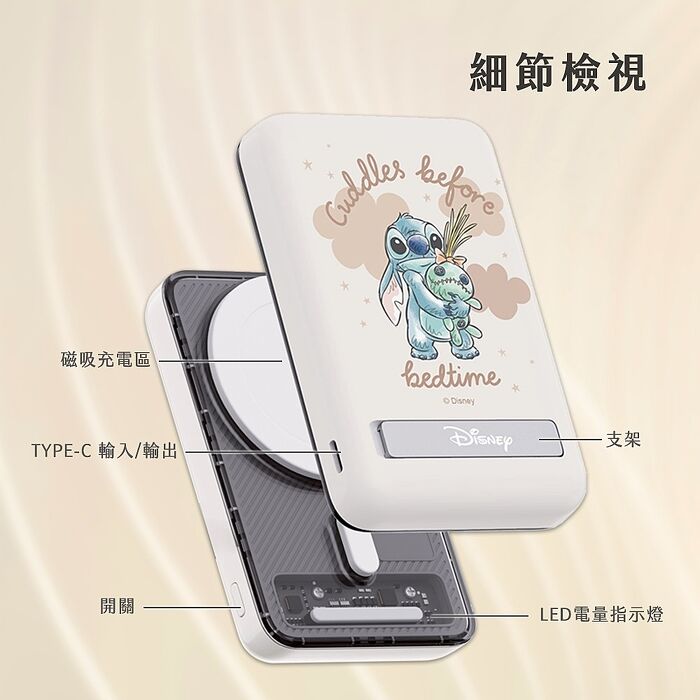 迪士尼 晶磁系列 磁吸無線充行動電源5000mAh(Magsafe/快充/維尼/三眼怪)