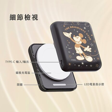 迪士尼 晶磁系列 磁吸無線充行動電源5000mAh(Magsafe/快充/維尼/三眼怪)