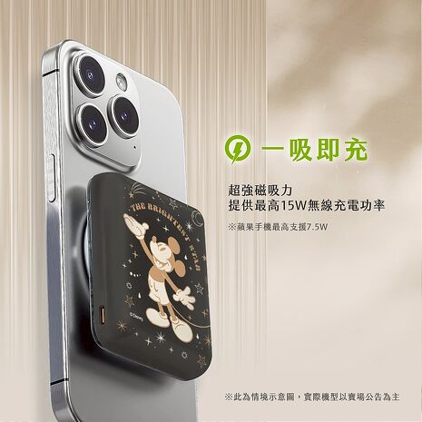 迪士尼 晶磁系列 磁吸無線充行動電源5000mAh(Magsafe/快充/維尼/三眼怪)