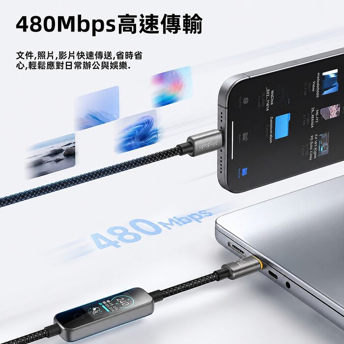 麥多多 LQ Cab Vision系列AI數字智慧彩色數顯數據線C to C 240W 1.2m CA-875