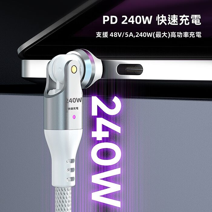 SHOWHAN 240W Type-C to Type-C 雙頭540°旋轉 E-Marker 編織快充線-1m