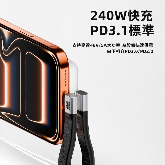SHOWHAN PD240W 80Gbps 8K60Hz高解析投影輸出  Thunderbolt 4 Type-c 全功能 雙側彎軟板線 13CM