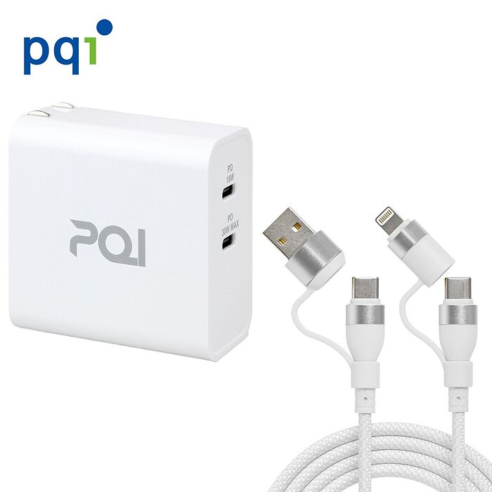 PQI｜PDC 36W 雙孔USB-C 電源供應器 充電器 (支援PD快充)送四合一編織快充線 (618搶購)