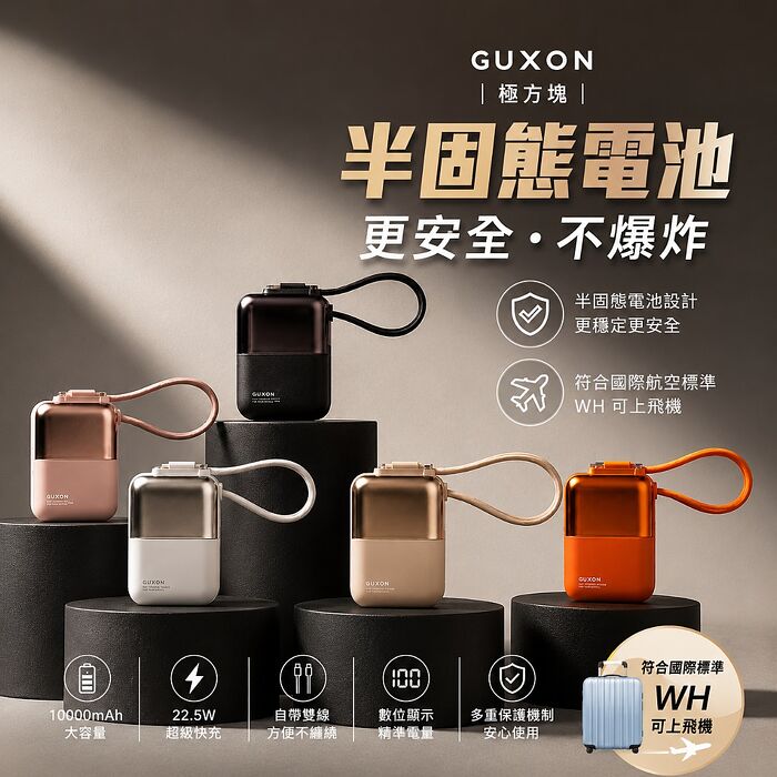 GUXON 極方塊 22.5W 雙線SSB固態10000mAh行動電源