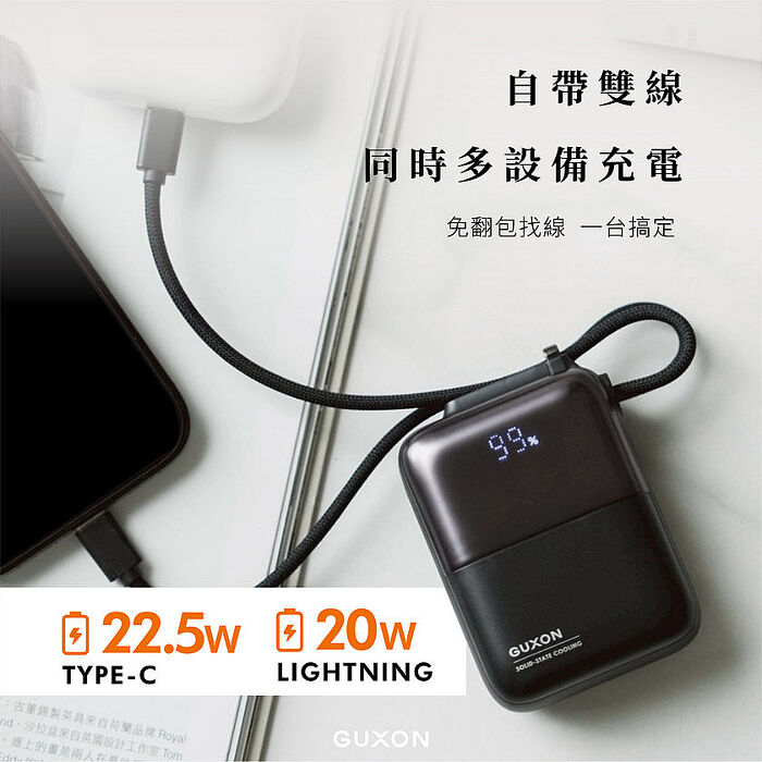 GUXON 極方塊 22.5W 雙線SSB固態10000mAh行動電源