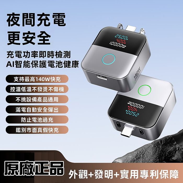 SHOWHAN 數顯 140W Al識別智能保護滿電分離器 Type-C 轉接頭 X02-銀色