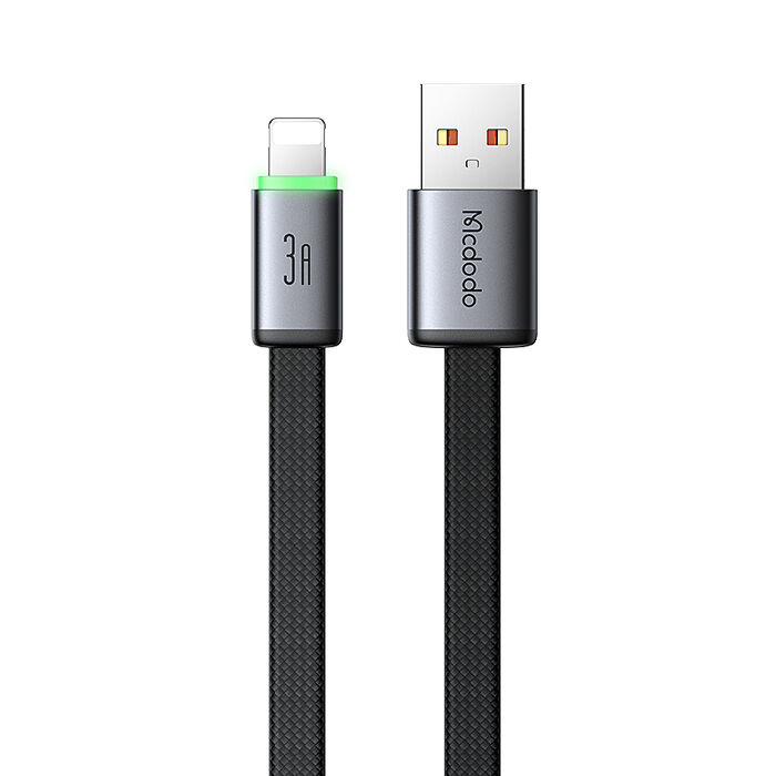 麥多多 Cab Luma系列 3A USB-A to Lightning 扁線帶燈編織快充線-黑色 1m CA-7020