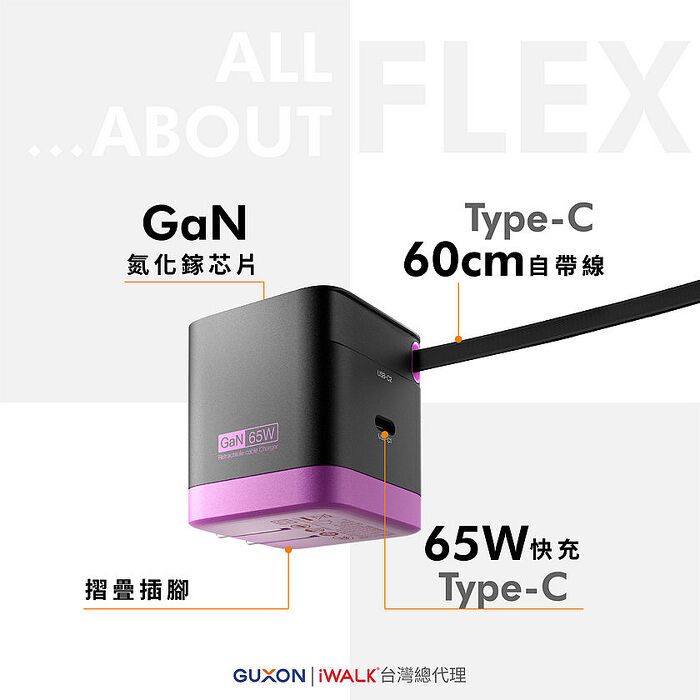 iWALK Flex 伸縮線65W氮化鎵充電器
