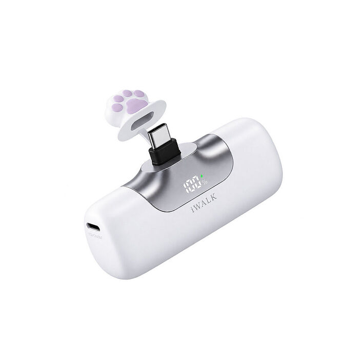 iWALK 六代 口袋直插式行動電源 貓爪款Type-C接頭-白色
