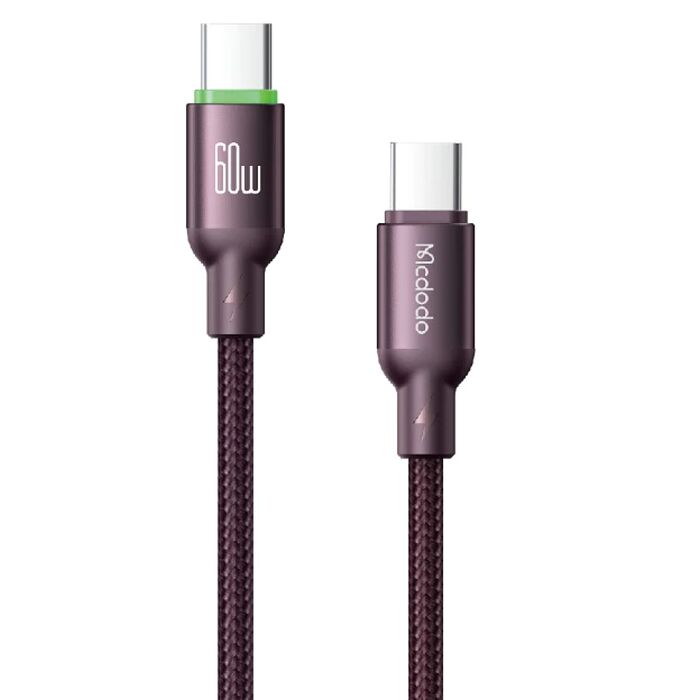 麥多多 Buy easy系列 帶燈編織充電線 Type-C to Type-C 60W 1m 勃根地紅色 CA-687