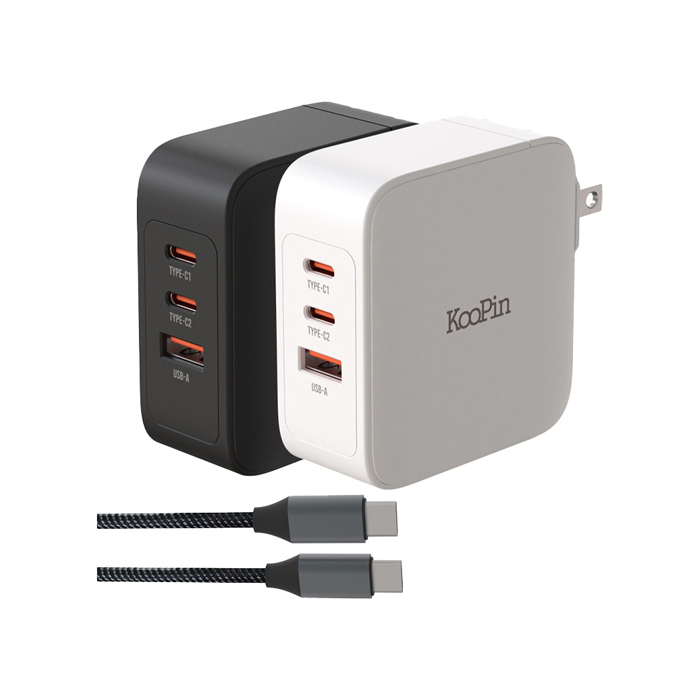 KooPin 100W 氮化鎵 PD+QC 三孔充電器組合包 快充頭 含線