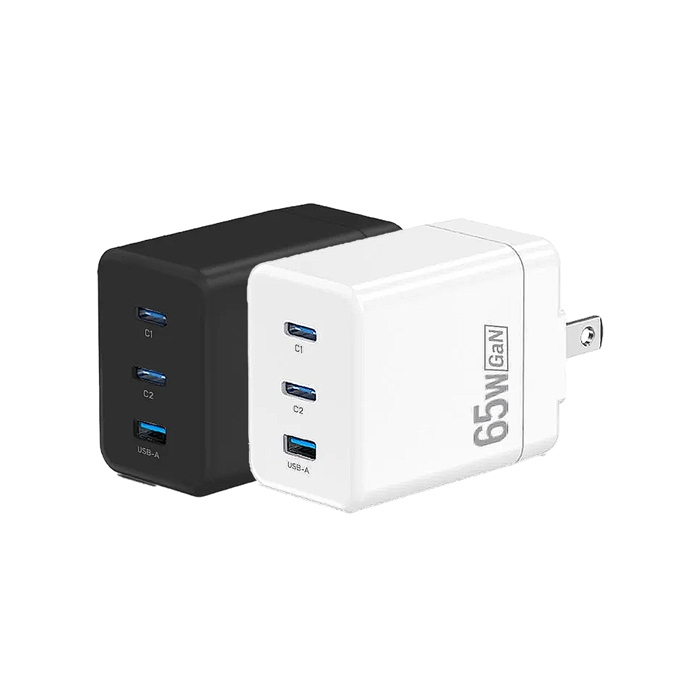 Nisda GaN 氮化鎵 2Type-C+1USB-A 三孔旅充頭(65W) 快充頭 雙C孔設計