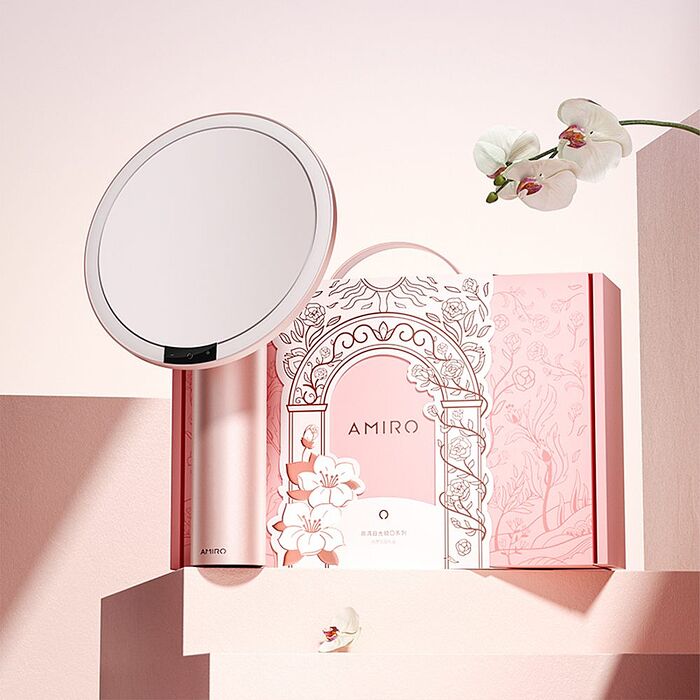 AMIRO Oath自動感光LED化妝鏡 綺夢花園禮盒 薄霧粉