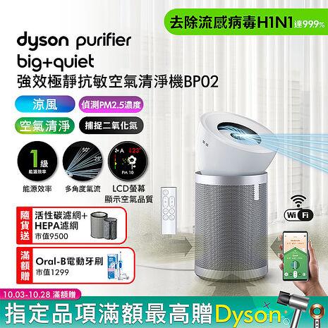 Dyson戴森 Purifier Big+Quiet 強效極靜抗敏空氣清淨機 BP02 白色及柔霧銀